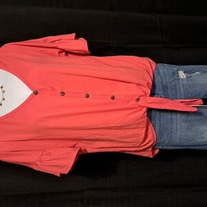 Coral Button-Down Kids Top